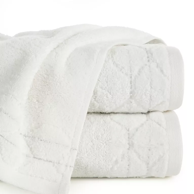 Ręcznik do rąk 30x50 cm bawełniany kolor kremowy z welwetową geometryczną bordiurą 500 g/m2 LUMIA