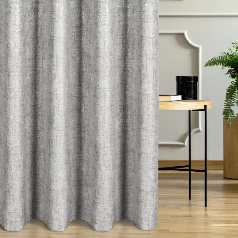 Zasłona szyta na taśmie 5 cm popielato srebrna tkanina o naturalnym splocie z delikatnym połyskiem