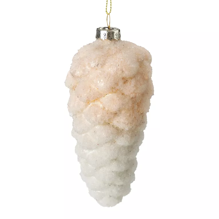 Szklana bombka ręcznie zdobiona w formie szyszki z efektem zmrożenia