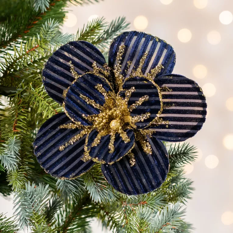 Świąteczny kwiat dekoracyjny w paski zdobiony koralikami