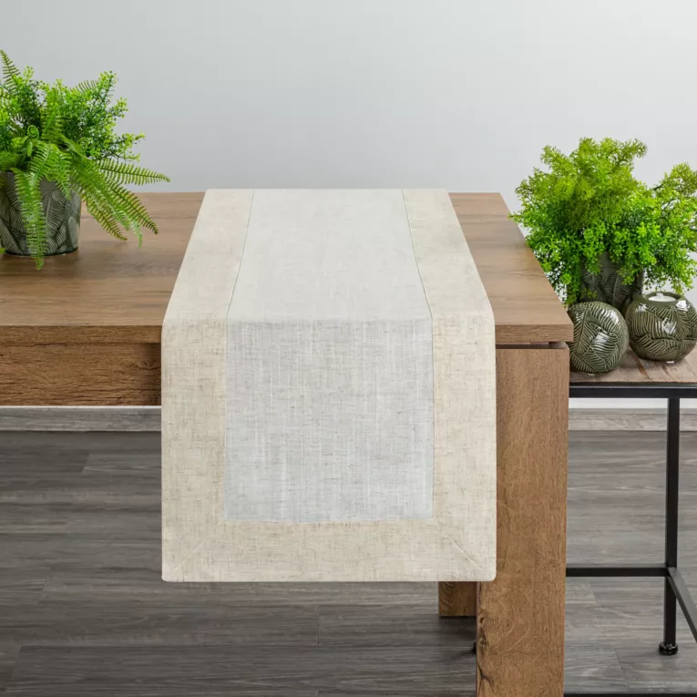 Bieżnik NATU z ozdobną kryzą z tkaniny z dodatkiem lnu