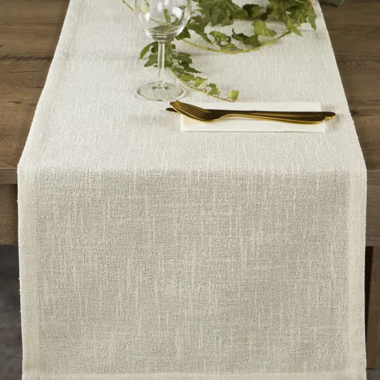 Bieżnik na stół kremowy 40x180 cm INES 12 z przetykaną błyszczącą nicią