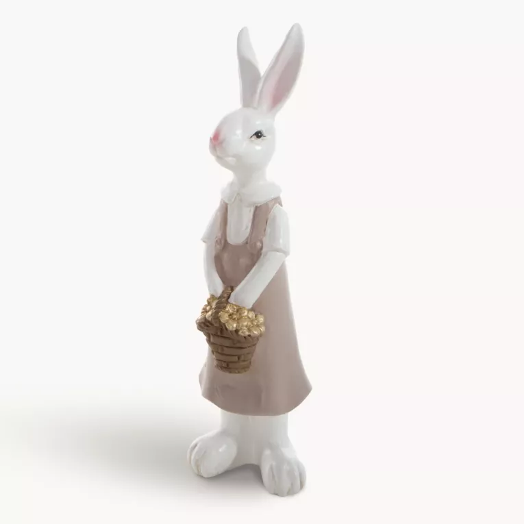 Wielkanocna figurka dekoracyjna zajączek w sukience biało, beżowej kolorystyce