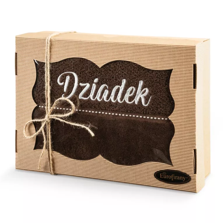 Zestaw upominkowy, ręcznik bawełniany 70x140 cm kolor brązowy z haftem DZIADEK