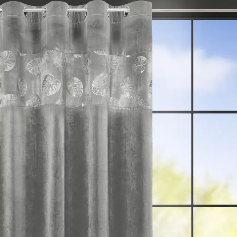 REINA LINE Zasłona NAZIR z welwetu zdobiona haftem w liście monstery