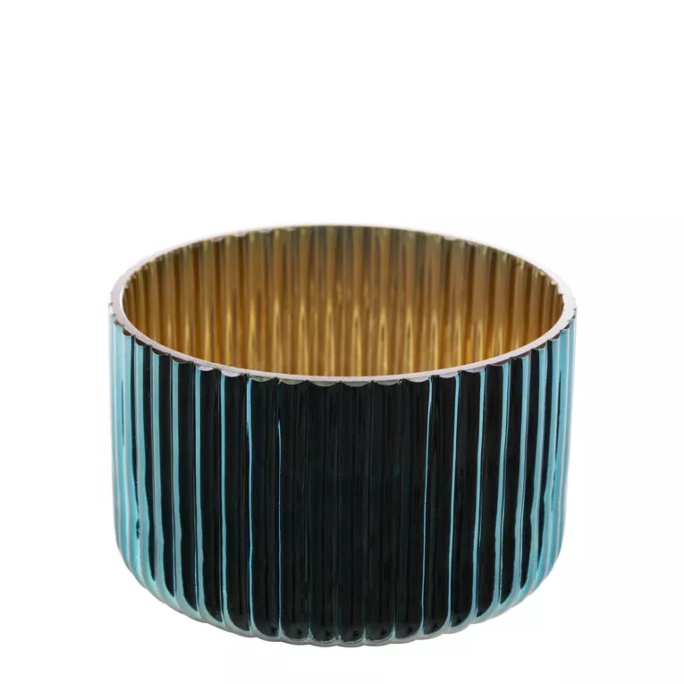 Świecznik ze szkła artystycznego turkusowo-złoty
