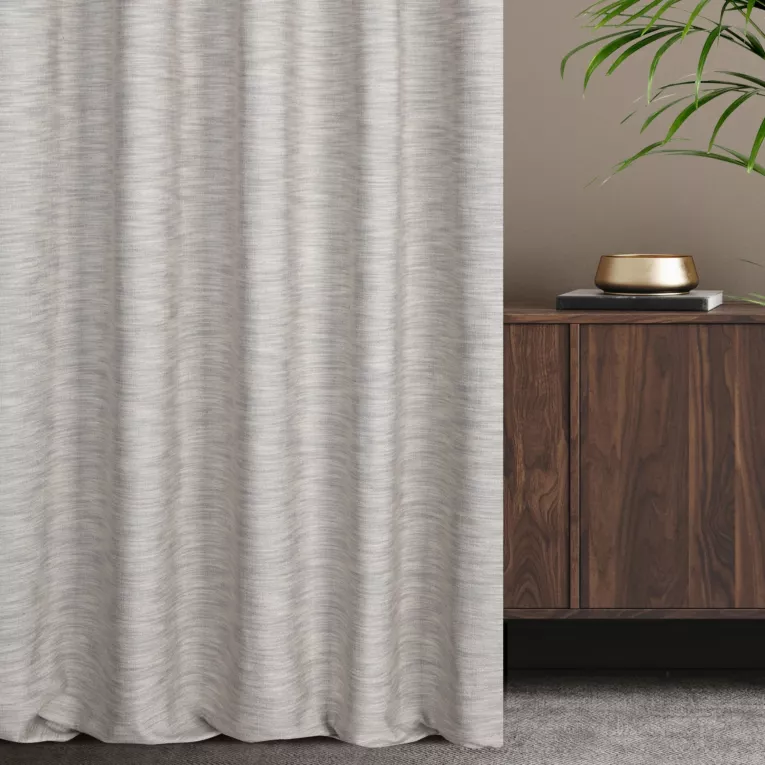 Zasłona szyta na taśmie 5 cm popielata z tkaniny z dodatkiem lnu, z melanżowym splotem ekologiczna