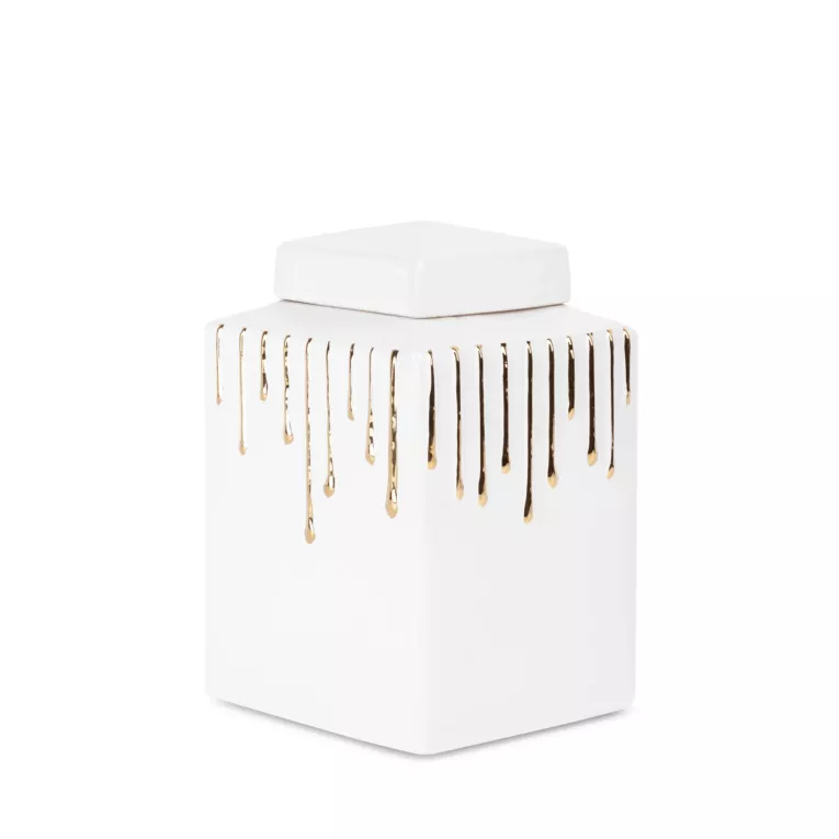 Pojemnik ceramiczny LUIS z motywem cieknącej złotej farby