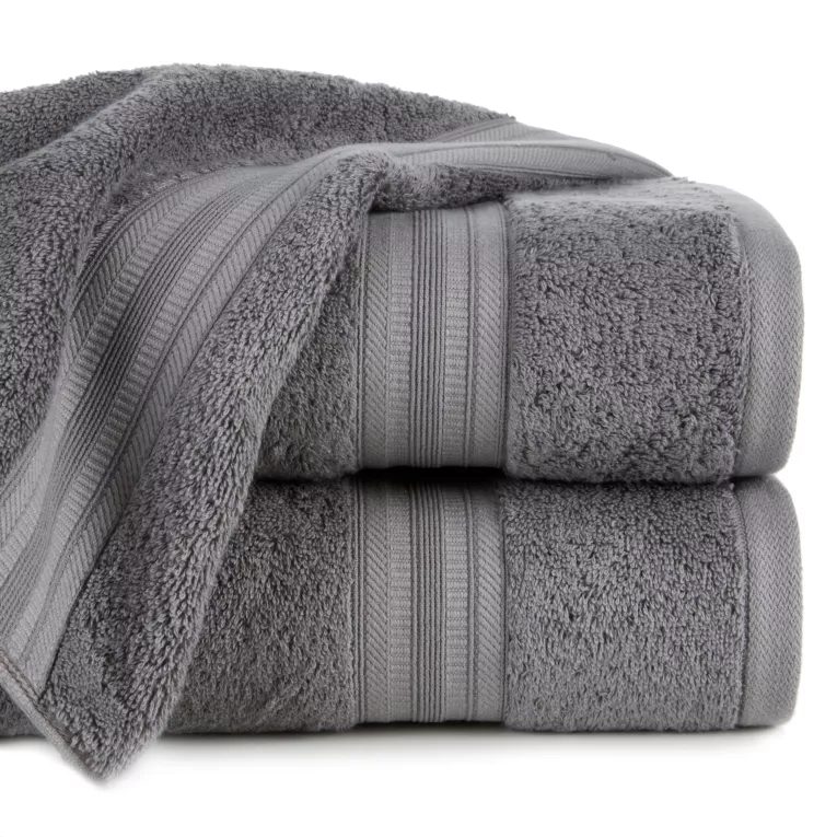 Ręcznik kąpielwoy 50x90 cm bawełniany kolor stalowy z bordiurą w paski 550 g/m2 ELEN