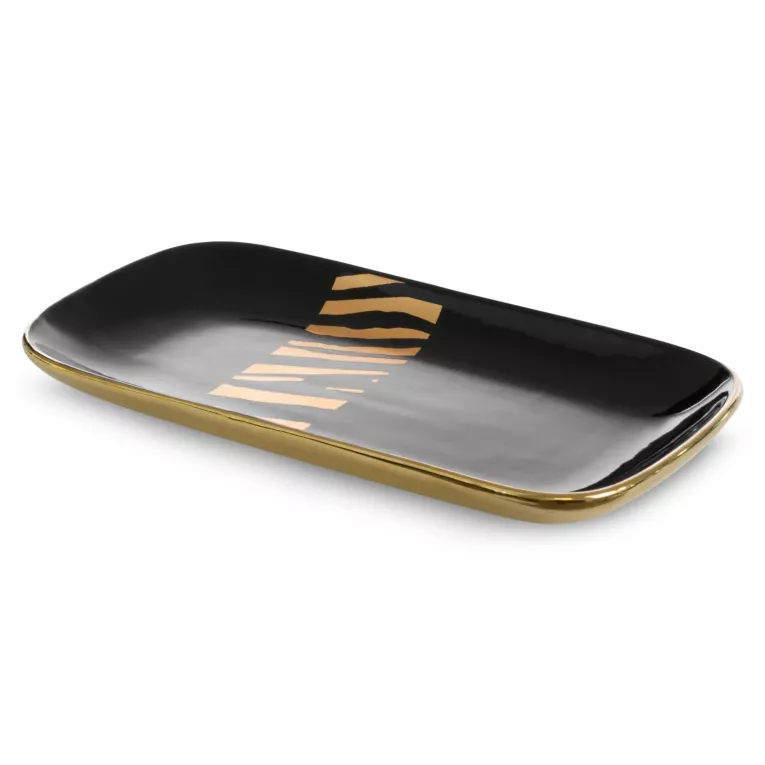Patera ceramiczna SELENA o geometrycznym kształcie czarno-złota