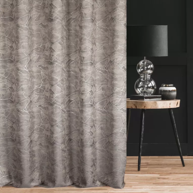 Zasłona szyta na taśmie 5 cm stalowa z tkaniny z wzorem przetykanym błyszczącą nicią