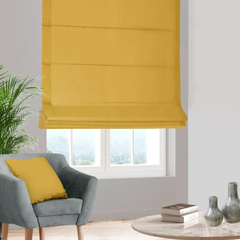 Roleta rzymska musztardowa z miękkiej tkaniny welwetowej
