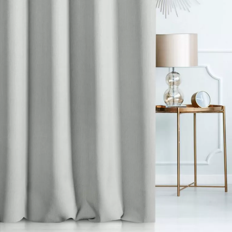 Zasłona szyta na taśmie 5 cm STYLE srebrna o naturalnym charakterze, z widocznym, ozdobnym splotem