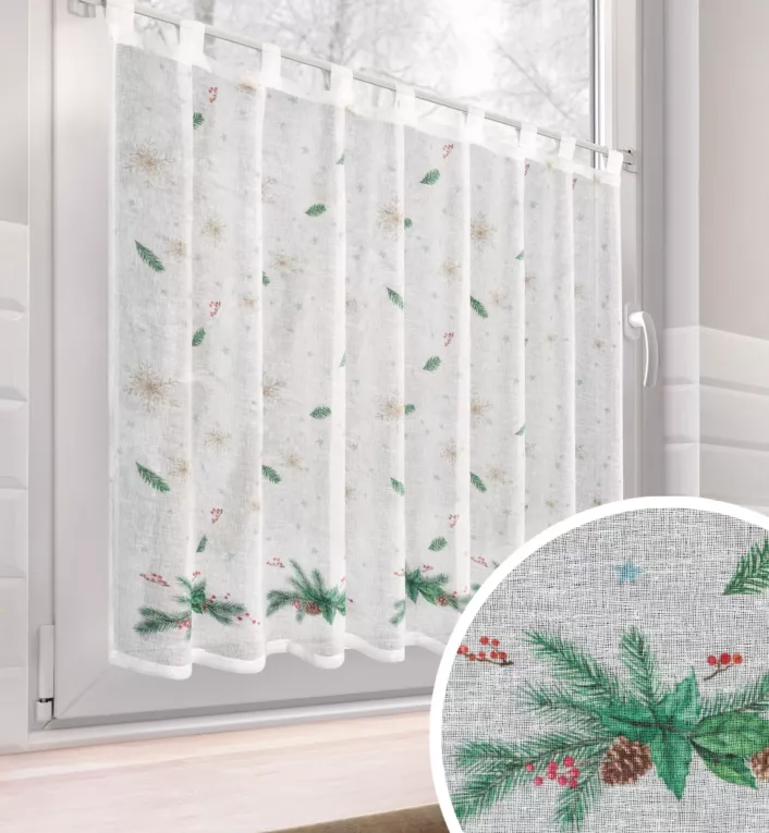 Zazdrostka biało, zielona z etaminy zdobiona świątecznym nadrukiem 150x90 cm szelki - XMAS 4