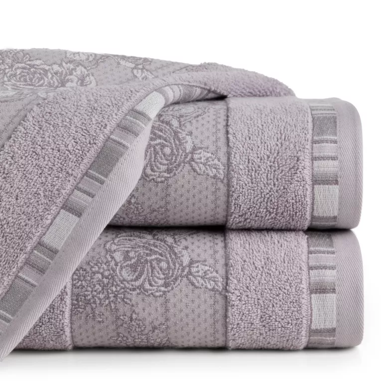 Ręcznik ISABEL z żakardową bordiurą zdobioną kwiatowym motywem