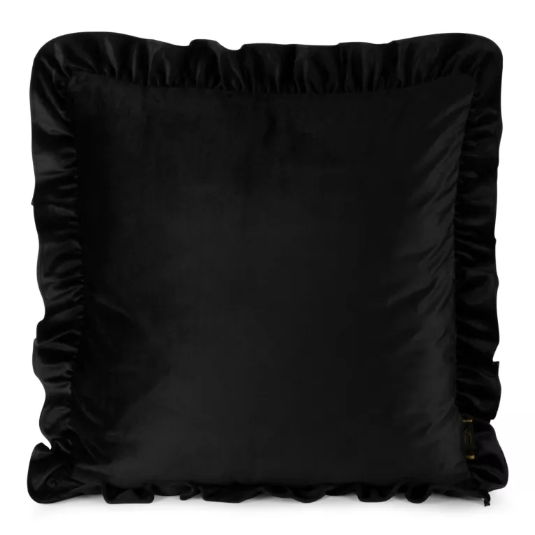 Poszewka na poduszkę 60x60 cm z aksamitnego welwetu czarna zdobiona na brzegach falbanami BRENDA Eurofirany Premium