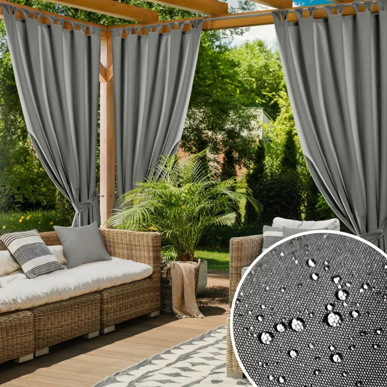 Zasłona stalowa z wodoodpornej tkaniny idealna do ogrodu i na taras 155x200 cm szelki/rzep GARDENIA