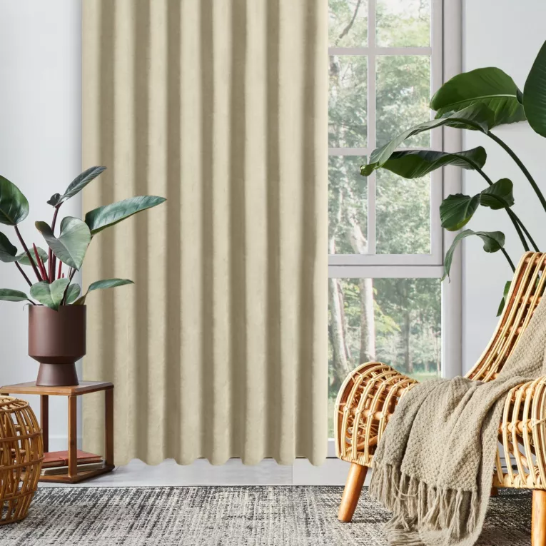 Zasłona jasnobeżowa z tkaniny welurowej 360x240 cm szerokość po zmarszczeniu flex 1:2 Dora