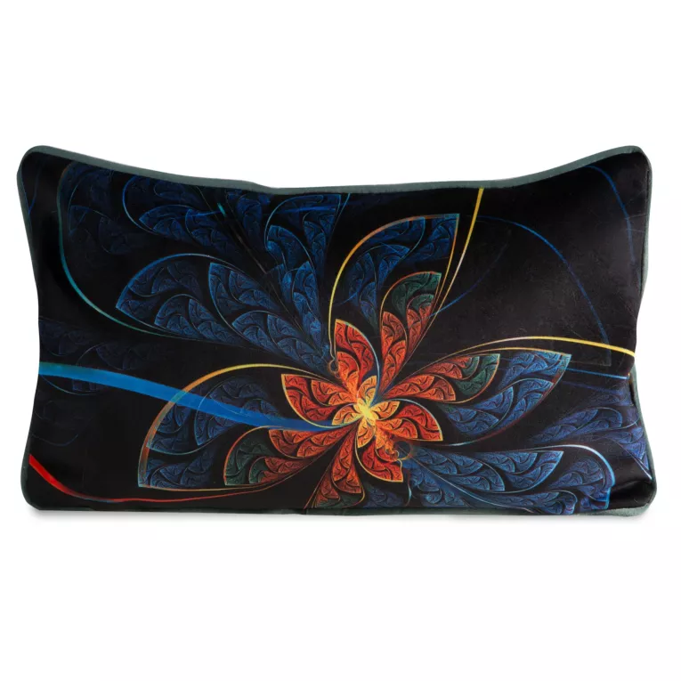 Poduszka 30 x 60 cm welwetowa granatowo, pomarańczowa z designerskim nadrukiem i wypustką na brzegach AMBER EVA MINGE