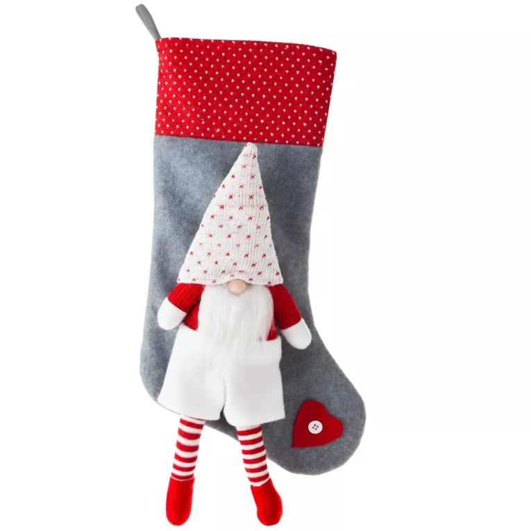 Skarpeta świąteczna z aplikacją 3D ze skrzatem