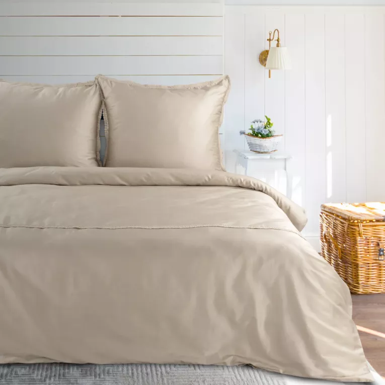 Pościel 160x200 cm z satyny bawełnianej kolor beżowy zdobiona elegancką koronką RETRO 5