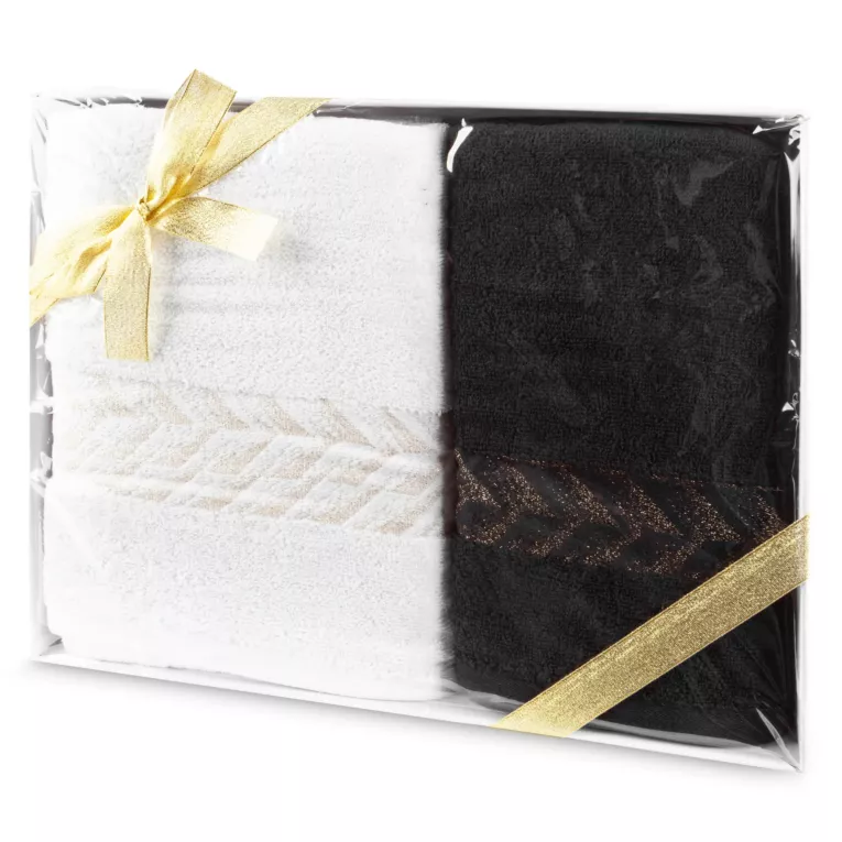 Zestaw ręczników bawełnianych na prezent 2 szt kolor biały, czarny 450 g/m2 GLOW