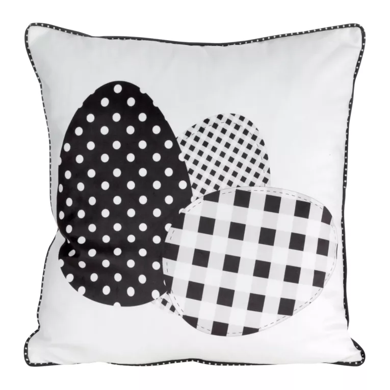 Poszewka na poduszkę 45x45 cm welwetowa czarno, biała z elegancką lamówką na brzegach WIOSNA 1