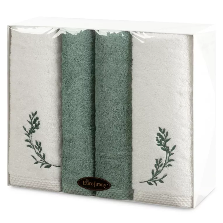 Zestaw ręczników bawełnianych na prezent 2 szt 30x50 cm, 2 szt 50x90 cm kolor biały, miętowy z subtelnym delikatnym haftem