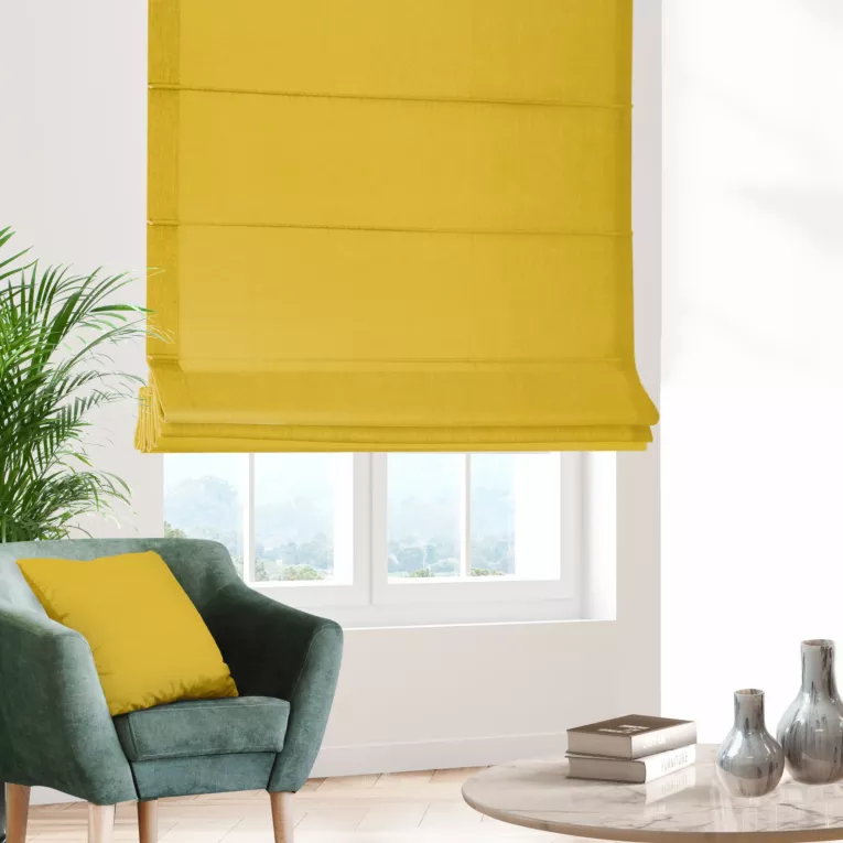 Roleta rzymska ENYA żółta z miękkiej półmatowej tkaniny welwetowej
