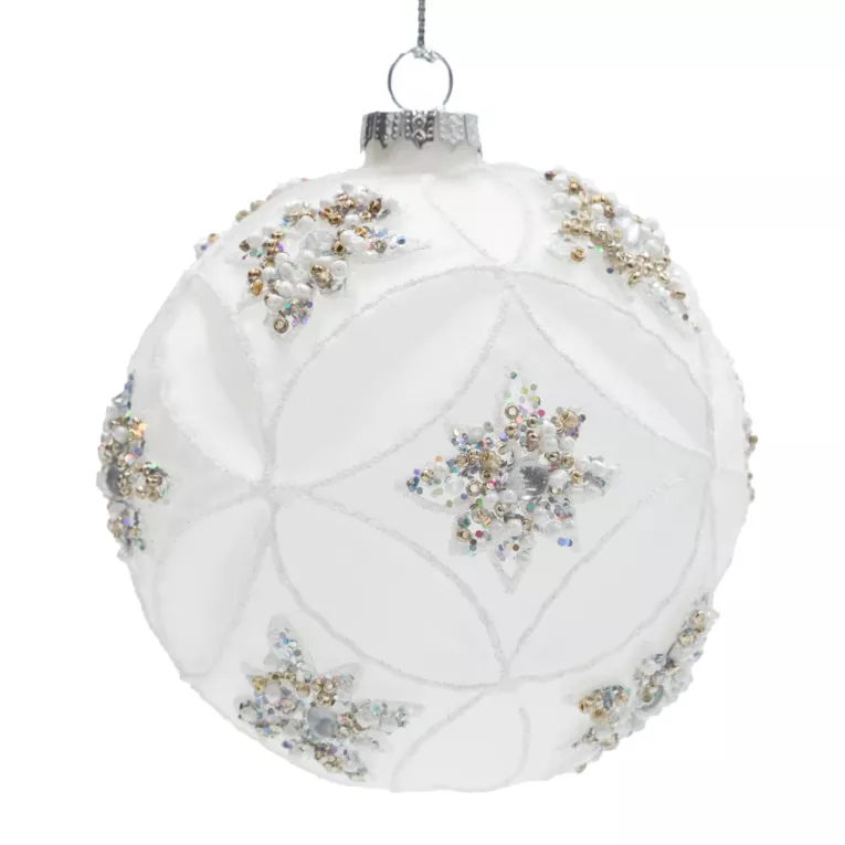 Szklana bombka choinkowa ręcznie zdobiona lśniącymi kryształkami