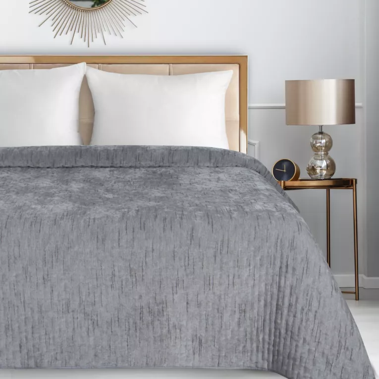 Narzuta szenilowa srebrna 220x240 cm pikowana metodą hot press HELEN1