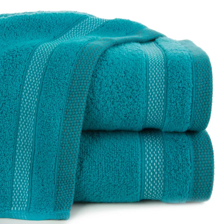 Ręcznik do rąk 30x50 cm bawełniany kolor jasnoturkusowy zero twist z bordiurą w paski 400 g/m2 RIKI