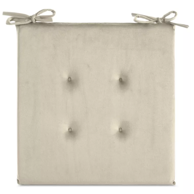 Poduszka na krzesło 40 x 40 x 3 cm  welwetowa jasnobeżowa z ozdobnym pikowaniem i praktycznymi troczkami GAJA