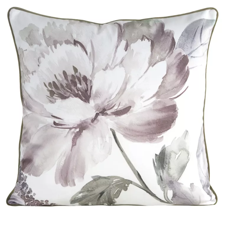 Poszewka na poduszkę 60x60 cm welwetowa, biało zielona z motywem roślinnym z wypustką na brzegach ROSALIA Eurofirany Premium