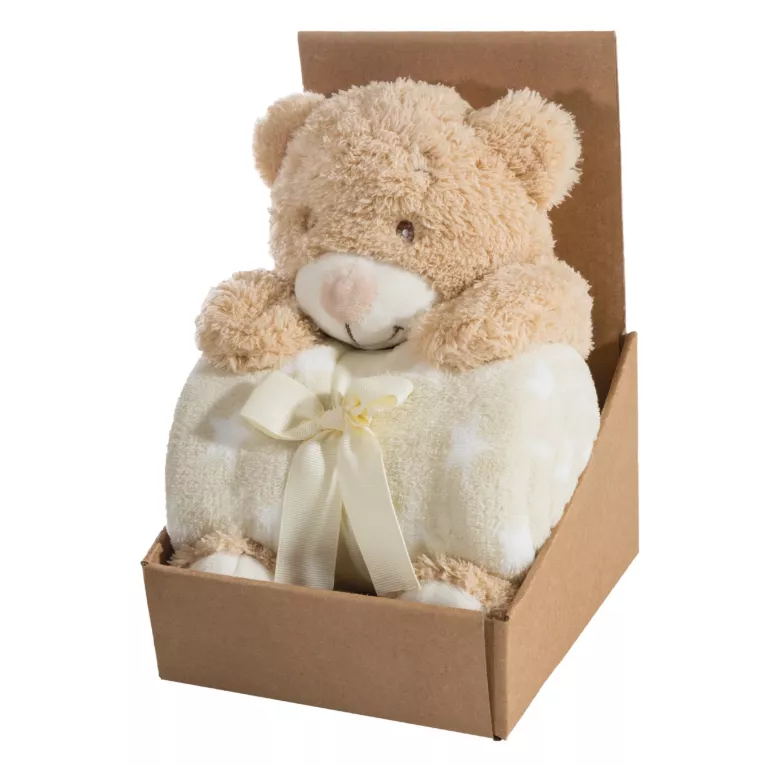 Zestaw koc dziecięcy z zabawką przytulanką miś