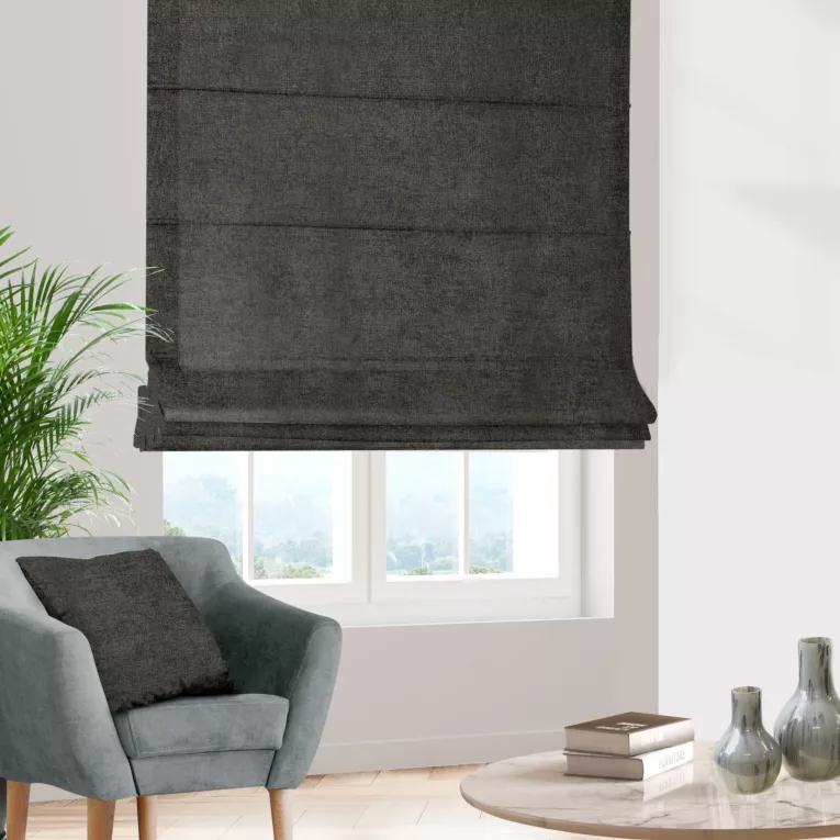 Roleta rzymska grafitowa z miękkiej w dotyku tkaniny szenilowej
