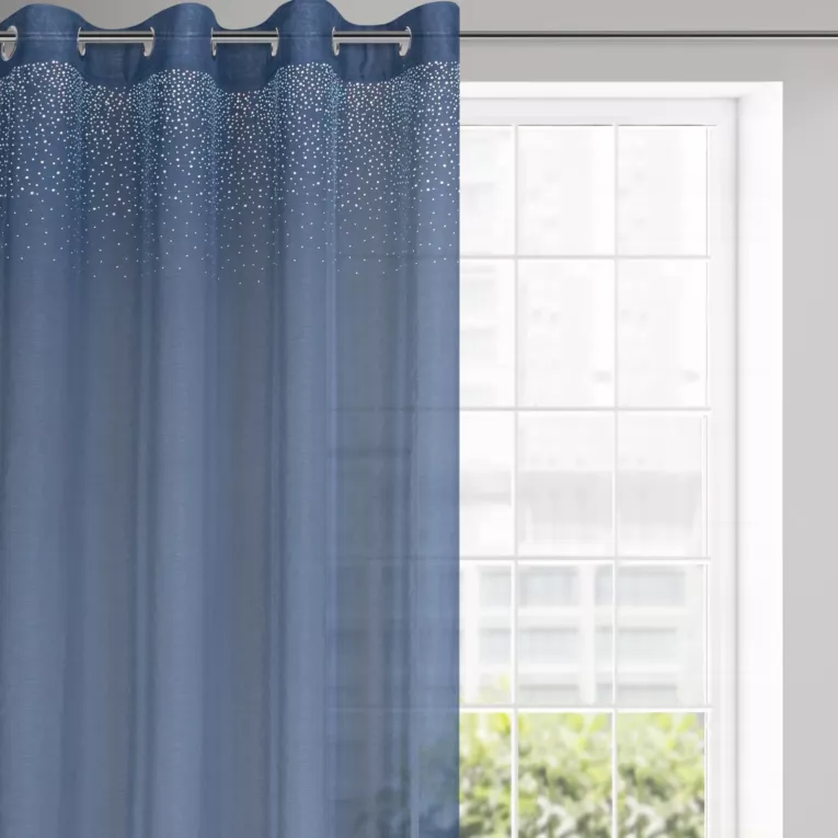 Dekoracja okienna granatowa zdobiona aplikacją z drobnych kryształków 140x250 cm przelotka - AMADIE