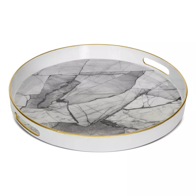 Okrągła taca dekoracyjna RIVA zdobiona marmurkowym wzorem
