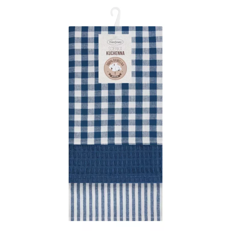 Komplet ściereczek kuchennych  3szt 50x75 cm bawełniany kolor biały,granatowy 200 g/m2  LUCY
