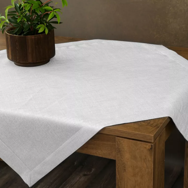 Bieżnik na stół biały 85x85 cm z tkaniny przypominającej płótno STELLA 2 z podwójną listwą na brzegach