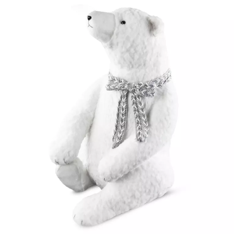 Duża figurka świąteczna dekoracyjna NIEDŹWIEDZ w plecionym szaliku z lśniącymi drobinkami