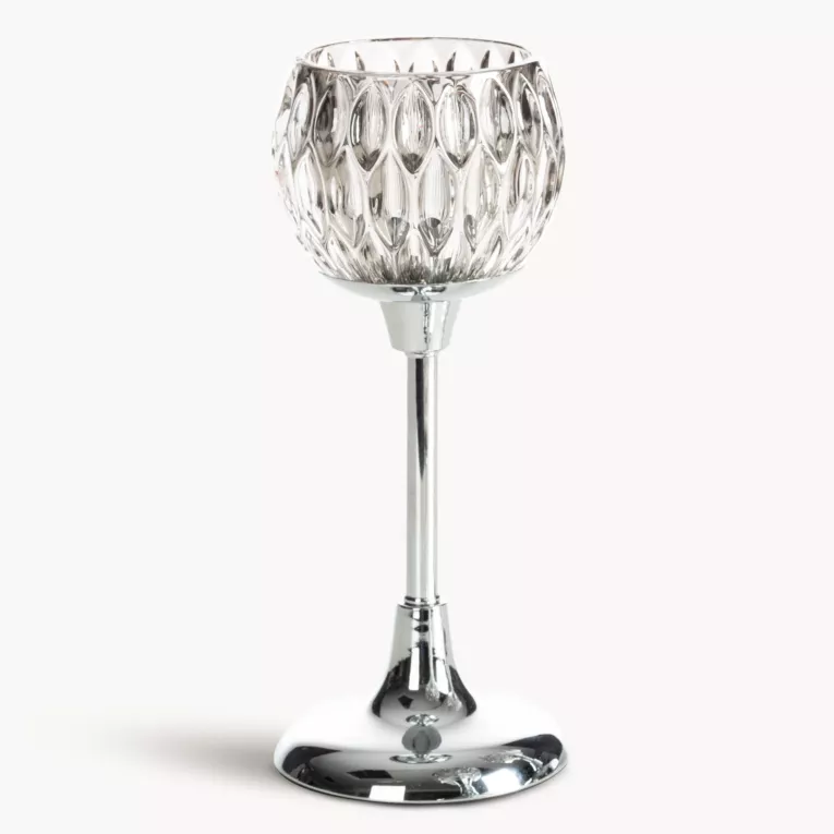 Świecznik dekoracyjny srebrno, grafitowy ze szlanym tłoczonym kielichem  średnica 11x27 cm SALMA