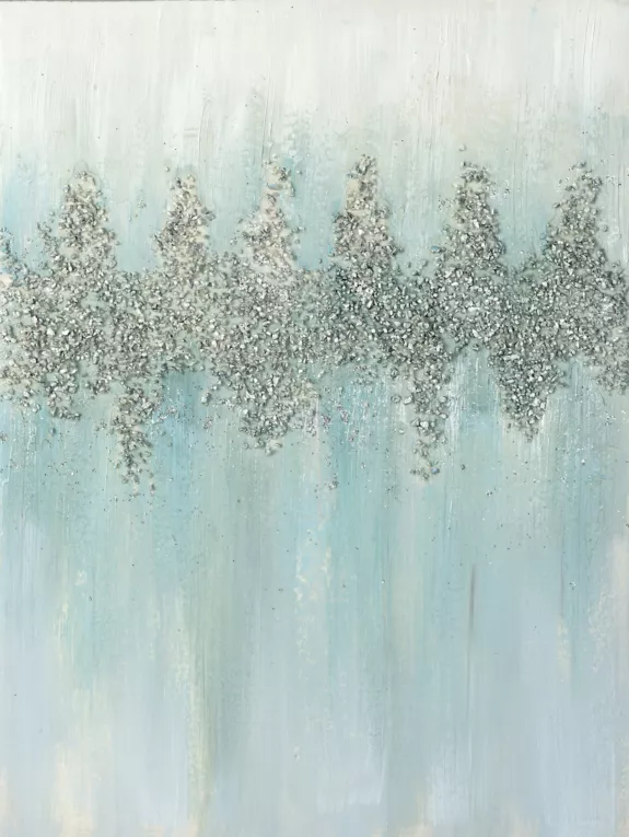 Obraz ABSTRACT  ręcznie malowany na płótnie, z drobnymi srebrnymi kamykami i brokatem