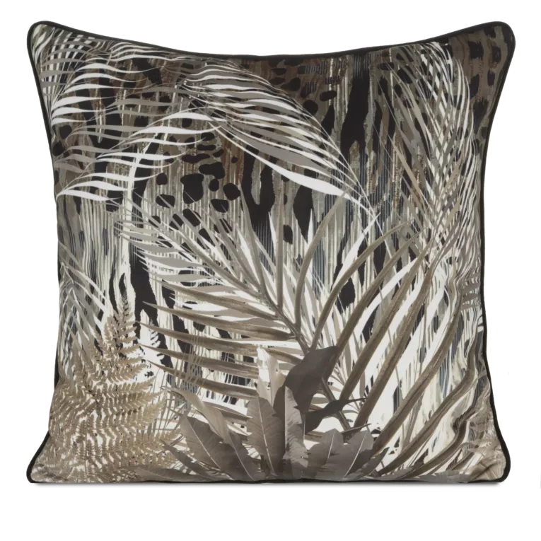 Poszewka na poduszkę 60x60 cm welwetowa czarno, brązowa z designerskim nadrukiem i wypustką na brzegach EVA 17 A Eva Minge