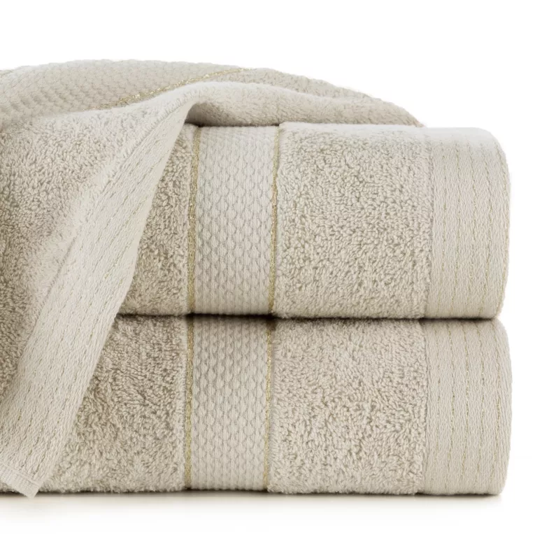 Ręcznik kąpielowy 70x140 cm bawełniany kolor beżowy z bordiurą w paseczki 500 g/m2 BARI