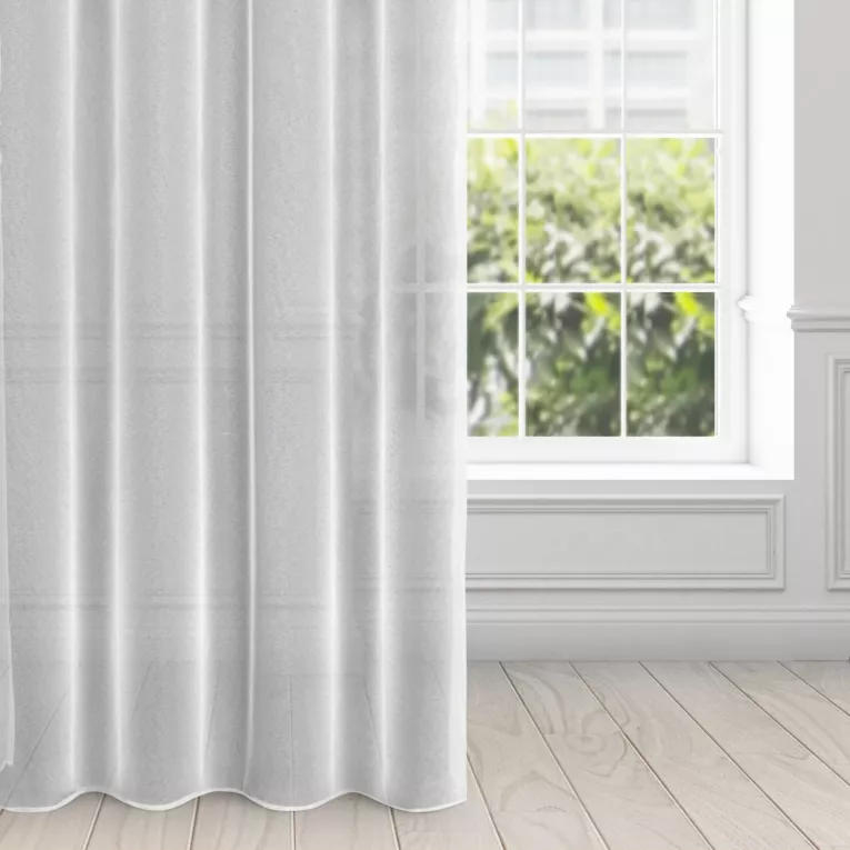 Firana biała z gładkiej tkaniny o strukturze drobnej siateczki 140x250 cm przelotka TAMINA