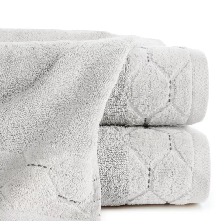 Ręcznik do rąk 30x50 cm bawełniany kolor srebrny z welwetową geometryczną bordiurą 500 g/m2 LUMIA