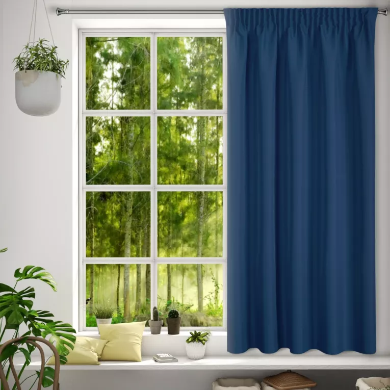 Zasłona ciemnoniebieska z matowej gładkiej tkaniny 140x175 cm taśma RITA