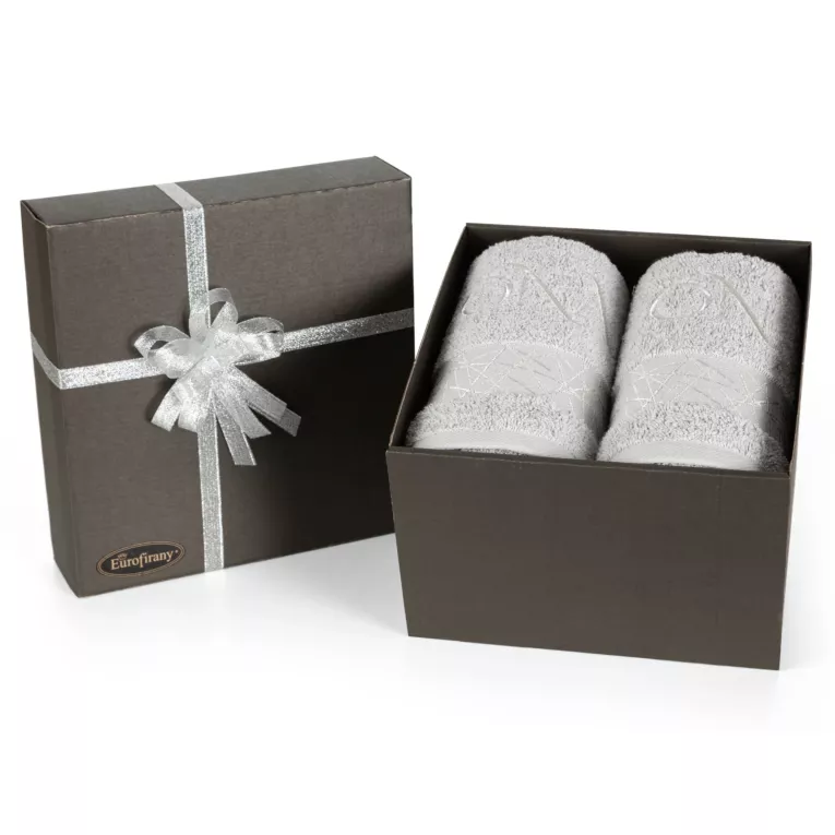 Zestaw ręczników bawełnianych na prezent 2 szt 50x90 cm kolor srebrny z haftem ON ONA