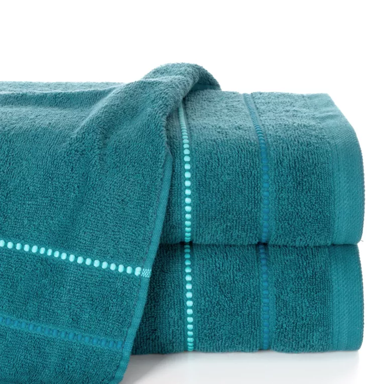 Ręcznik do rąk 30x50 cm bawełniany kolor ciemnoturkusowy z kontrastującymi paseczkami 500 g/m2 SUZI